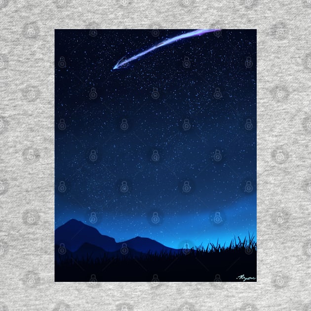 Shooting Star Night Time Scenery - Calming Anime Nature Scene by DotNeko